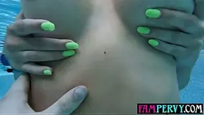 Naughty brunette barely legal stepsis JC Wilds riding on stepbros giant dick outdoor
