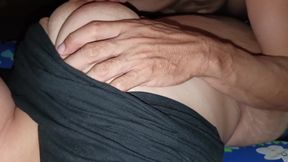 Stepbrother's Fingers Explore Stepsister's Gigantic Boobs and Wet Pussy