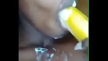 Kenyan ebony slut deep throats and mastabates with a banana