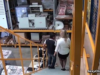 Busty French MILF Melany Paris anal fucked in the warehouse she works at