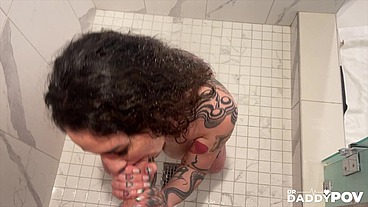 Arabelle Raphael Delivers A Sensual Blowjob In The Shower