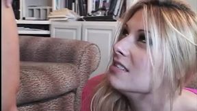 Double Penetration on Sofa - Two Guys and a Cute Blonde with Tiny Tits