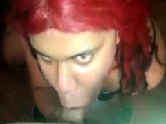 Crossdresser femboy sucks big cock and swallows cum
