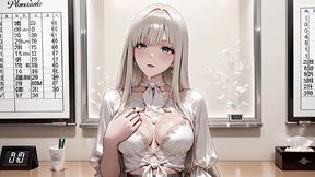 ai generated – sexy white hair office lady can’t hold back after work! unties white blouse for oiled wild cowgirl riding