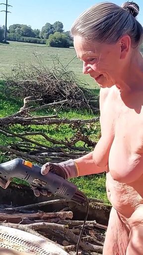 Granny Works Naked in Her Garden!