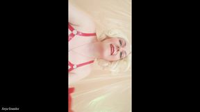 Strap-on POV video: topless Mistress in thigh high overknee boots with long gloves