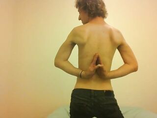 Topless Transgirl Surprised at Her Own Flexibility