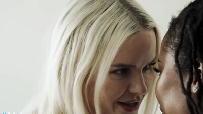 ADULTMOBILE - Ebony Goddess Keeps Eye Contact With Her Girlfriend's Blue Eyes As She Rides Her Face