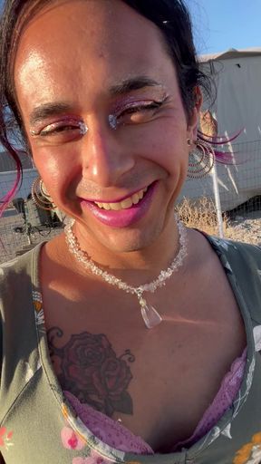 Horny Slut in Sundress Jerks off and Cums in Backyard