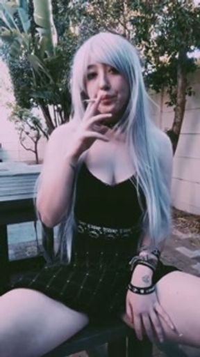 horny alternative girl smoker shows her pussy  (fetish)