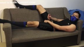 Post-workout jerk-off: Slowmo cum in tights and football socks