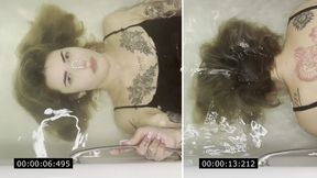 Alina practices breath holding in her bathtub