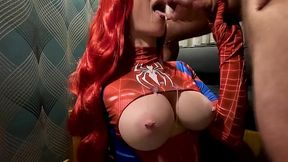 Busty spider-woman with butt plug got insane fuck in POV with facial