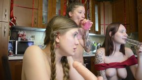 three bitches staged a competition to see who sucks deeper and longer