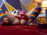 A Horny Nori Takes an Ika Dildo in her WET pussy in her Golden Bikini and Thigh Highs until She Cums