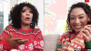 Black stepmom Misty Stone and step-daughter Sarah Lace xmas three way fun