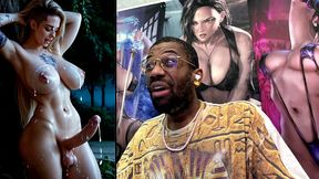 big breast transgender girl cumming all over herself, ai generated