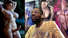 big breast transgender girl cumming all over herself, ai generated