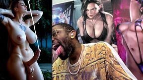 big breast transgender girl cumming all over herself, ai generated