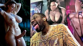 big breast transgender girl cumming all over herself, ai generated