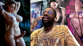 big breast transgender girl cumming all over herself, ai generated