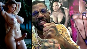 big breast transgender girl cumming all over herself, ai generated