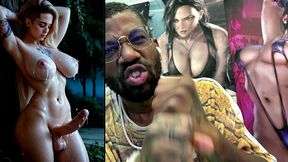 big breast transgender girl cumming all over herself, ai generated