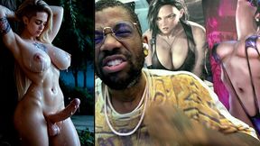 big breast transgender girl cumming all over herself, ai generated