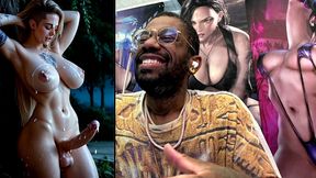 big breast transgender girl cumming all over herself, ai generated