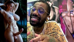 big breast transgender girl cumming all over herself, ai generated