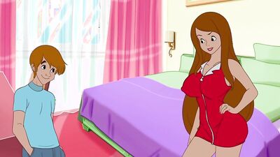 Hot MILF seduces a younger guy & sucks his huge cock in cartoon