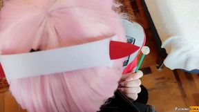 Lina takes a rough fuck while giving a deepthroat blowjob.