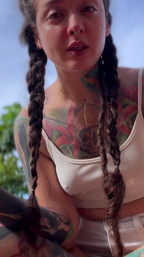 Naughty Girl Outside Sneezes and Plays with Snot