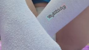 Outside enjoying the sun Tinylittlebabyg takes off her hot pant shorts to sunbathe in her ninjama pull up and cute t-shirt