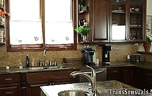 Trans blonde fucks and gets feet jizzed