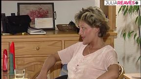 Blonde girl finger fucks with a dildo while lover watches