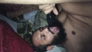 Faggot masturbating and gobbling his own jizz