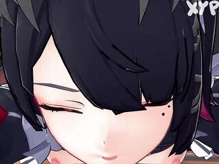 Jane Doe gives Ellen Joe a thick creampie (Shemale hentai, Hardcore, Doggy position)