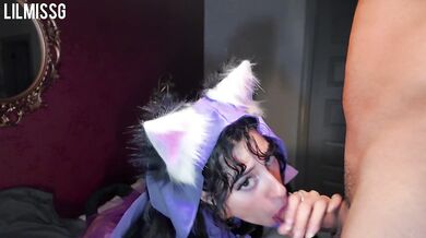 Rin cosplay rides brown cock deep choking gushing facial