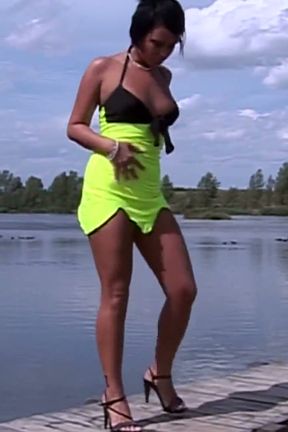 Brunette goddess fucking on a pier