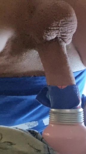 Screaming orgasm into a rubber glove in a vase