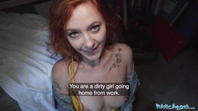 Redheaded waitress serves up wild outdoor sex, public sex sessions, outdoor XXX