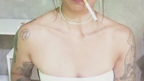 Want to Drink My Warm Piss & Cigarette Ash in White Dress?