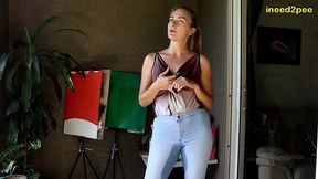 sexy vika pisses her skin tight jeans wetting