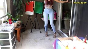 sexy vika pisses her skin tight jeans wetting