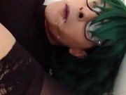Sissy Crossdresser Self Facial and Cum Swallow