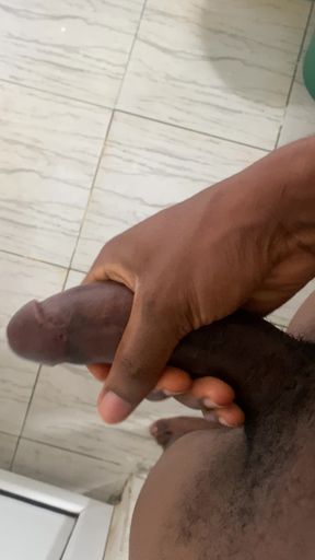 POV male solo masturbating a curved penis