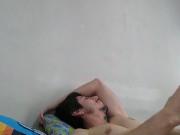 Muscle pecs, masturbate and cum in cristal cup