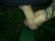 Loudly night cumshot on light pole ( fast jerking )
