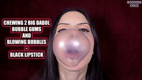 CHEWING 2 BIG BABOL BUBBLE GUMS AND BLOWING BUBBLES - BLACK LIPSTICK